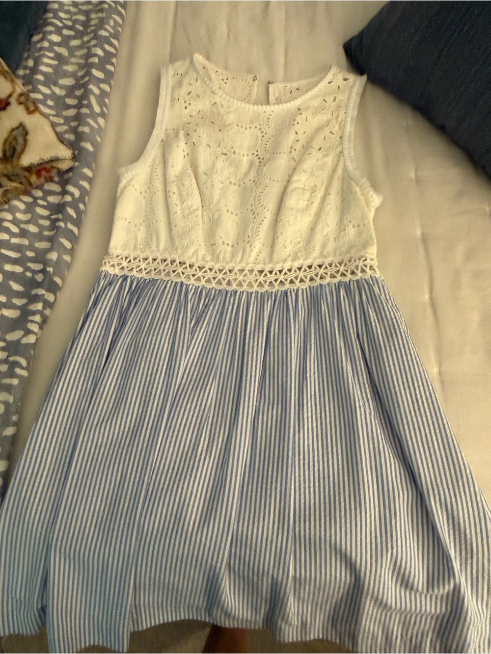 Lilly Pulitzer White Eyelet Top Blue Striped Skirt Dress